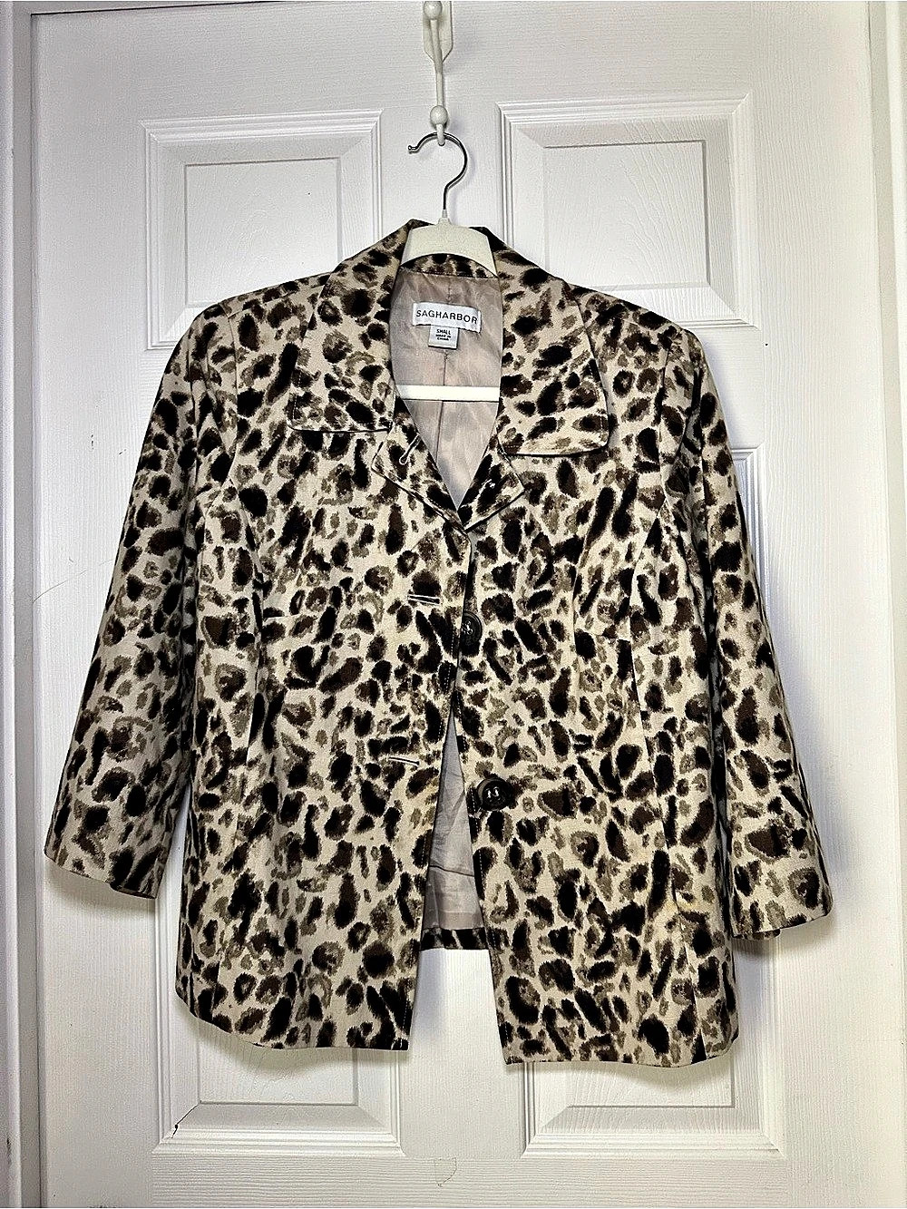 Sagharbor Leopard Print Blazer in Brown & Cream Small Like New